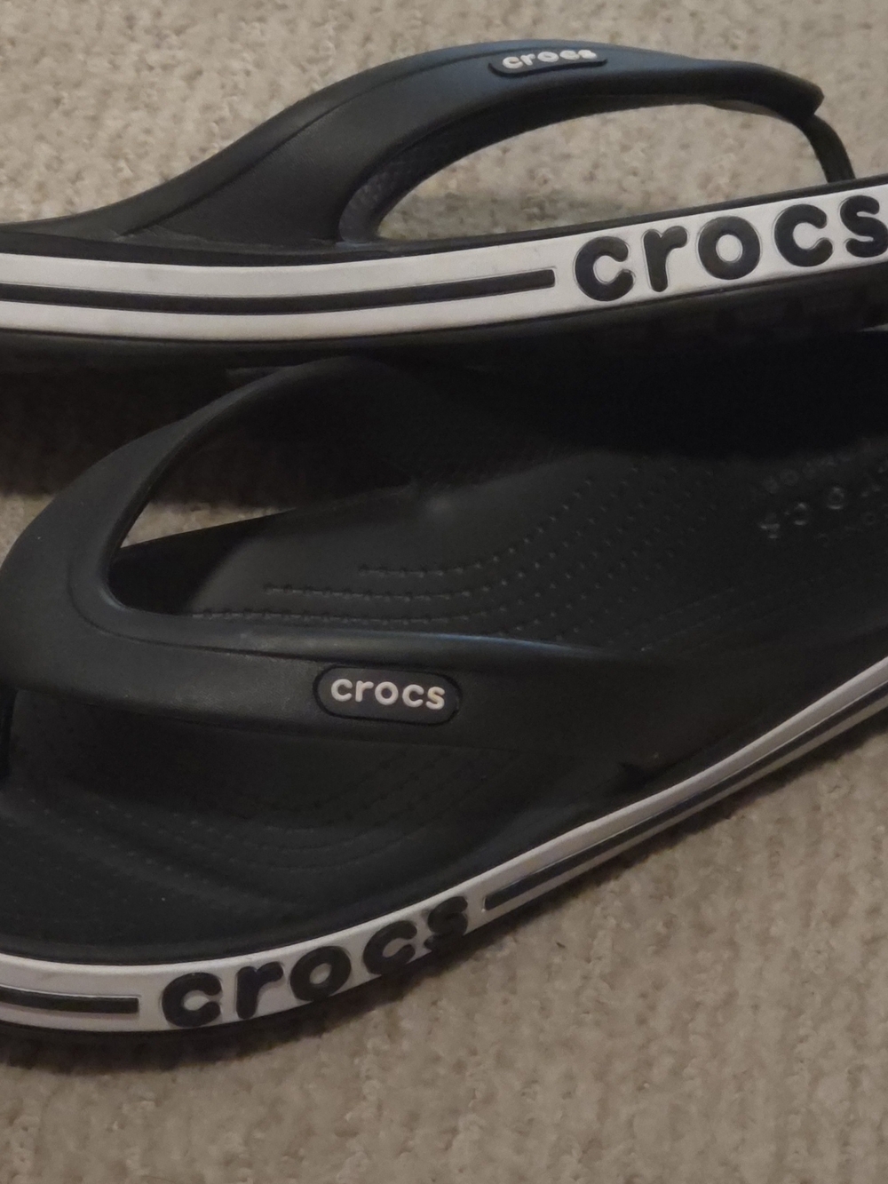 CROCS Men’s Black & White Logo Flip Flops
